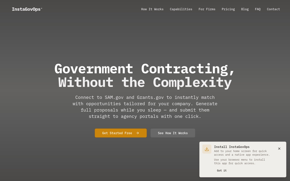 Screenshot of the InstaGovOps website