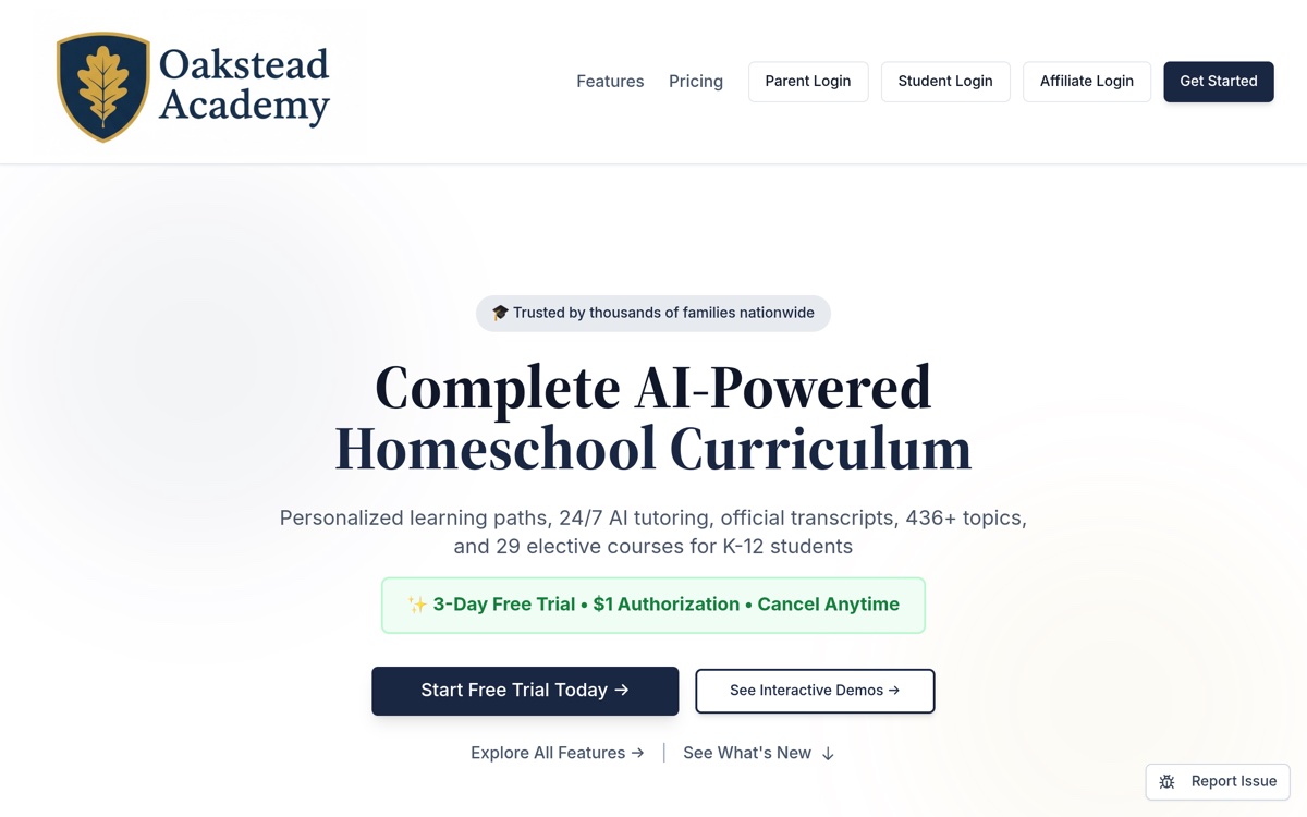 Screenshot of the Oakstead Academy website