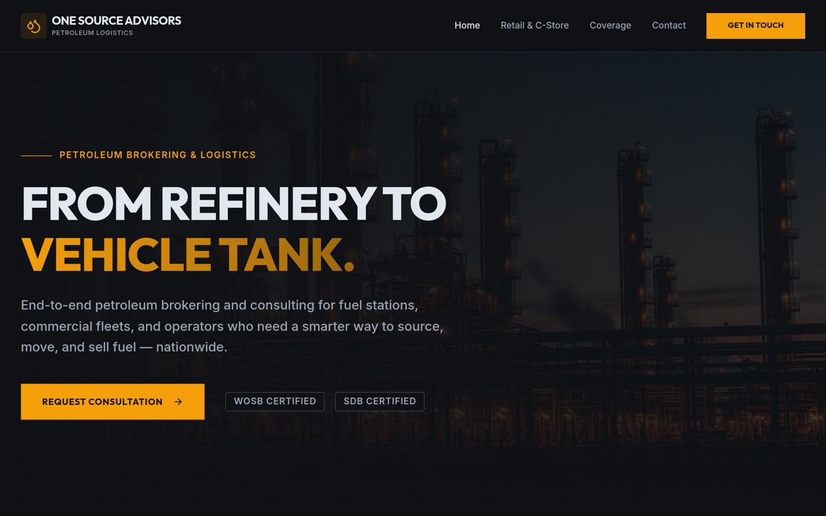 Screenshot of the One Source Advisors website