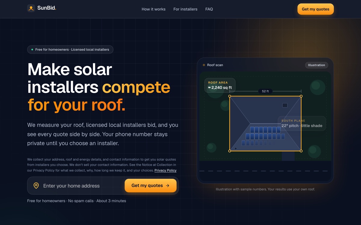 Screenshot of the SunBid website