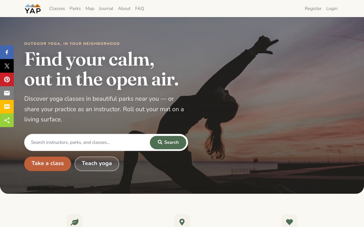 Screenshot of the Yoga At The Park website